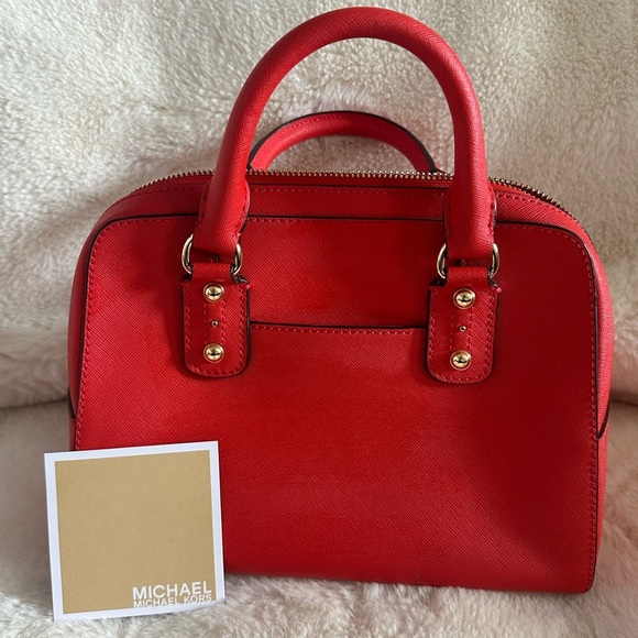 Michael Kors Red Orange Saffiano Leather Satchel Bag Gold Hardware | Like New - Picture 3 of 11